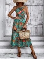 Rochie Lunga Adelle Vernil Cu Imprimeu Multicolor
