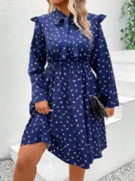 Rochie Scurta Buhas Albastra Cu Model Floral - Marimi Mari