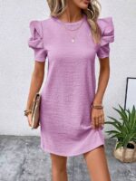 Rochie Scurta Silux Lila Cu Maneci Bufante - imagine 3