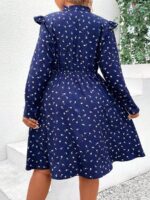 Rochie Scurta Buhas Albastra Cu Model Floral - Marimi Mari - imagine 3