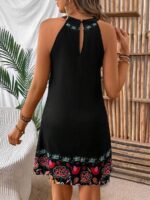 Rochie Scurta Claudy Neagra Cu Model Floral Multicolor - imagine 2