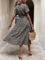 Rochie Midi Mimi Gri Cu Imprimeu Multicolor Si Cordon - imagine 2