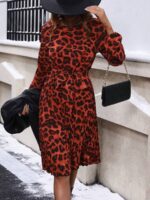 Rochie Midi Kato Caramizie Cu Model Leopard Negru - imagine 3