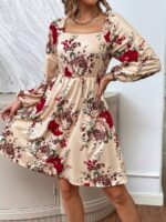 Rochie Scurta Pasonia Crem Cu Model Floral Multicolor - imagine 3