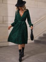 Rochie Midi Agota Verde Cu Model Leopard Negru - imagine 3