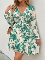 Rochie Scurta Zinavi Alba Cu Model Floral Verde Si Cordon - imagine 5