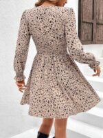 Rochie Scurta Heida Crem Cu Model Floral Negru - imagine 2