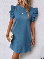 Rochie Scurta Salina Bleu Cu Maneci Scurte Bufante - imagine 3