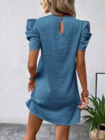 Rochie Scurta Salina Bleu Cu Maneci Scurte Bufante - imagine 2