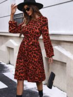 Rochie Midi Kato Caramizie Cu Model Leopard Negru - imagine 4