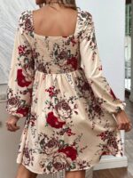 Rochie Scurta Pasonia Crem Cu Model Floral Multicolor - imagine 2