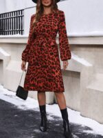 Rochie Midi Kato Caramizie Cu Model Leopard Negru - imagine 5