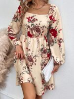 Rochie Scurta Pasonia Crem Cu Model Floral Multicolor - imagine 4