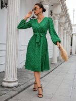 Rochie Midi Calipso Verde cu Print Geometric - imagine 4
