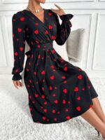 Rochie Midi Aniela Neagra Cu Inimioare Rosii - imagine 2