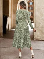 Rochie Midi Helena Verde Cu Imprimeu Alb Si Cordon - imagine 2