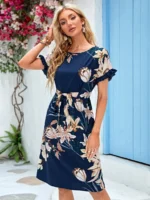 Rochie Scurta Floria Albastra Inflorata Cu Cordon - imagine 4