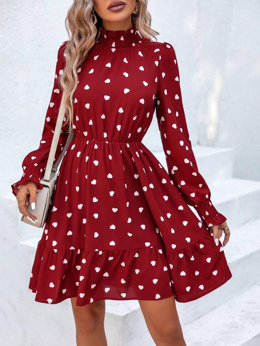 Rochie Scurta Viola Rosie cu Inimioare Albe Rochie Scurta Viola Rosie cu Inimioare Albe - imagine 1