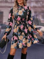 Rochie Scurta Eleanor Neagra Inflorata