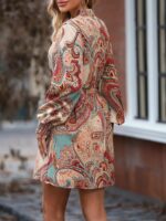 Rochie Scurta Simiria Bej cu Print Multicolor - imagine 2
