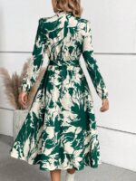 Rochie Midi Irelia Verde Cu Imprimeu Alb Si Cordon - imagine 2