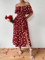 Rochie Lunga Adri Rosie cu Inimioare Albe