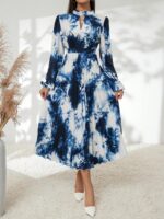 Rochie Midi Abida Alba Cu Imprimeu Albastru Si Pliuri - imagine 4