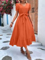 Rochie Midi Rozinda Portocalie cu Cordon - imagine 3