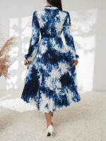Rochie Midi Abida Alba Cu Imprimeu Albastru Si Pliuri - imagine 2