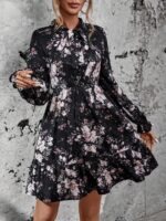 Rochie Scurta Hilma Neagra Cu Model Floral Alb - imagine 3