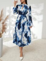 Rochie Midi Abida Alba Cu Imprimeu Albastru Si Pliuri - imagine 5