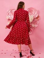 Rochie Midi Silvane Rosie Cu Inimioare Albe Si Funda - Marimi Mari - imagine 2