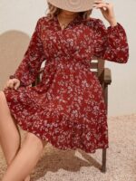 Rochie Scurta Malma Rosie Cu Model Floral Alb - Marimi Mari - imagine 3