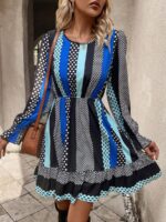 Rochie Scurta Nervisa Albastra Cu Imprimeu Geometric Multicolor