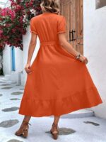Rochie Midi Rozinda Portocalie cu Cordon - imagine 2