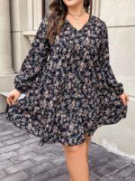 Rochie Scurta Alland Neagra Inflorata - Marimi Mari - imagine 5