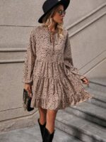 Rochie Scurta Palmas Bej cu Floricele Negre