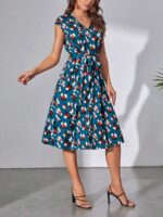 Rochie Scurta Bresia Albastra Cu Imprimeu Multicolor Si Cordon - imagine 4