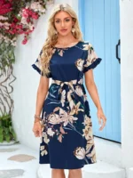 Rochie Scurta Floria Albastra Inflorata Cu Cordon - imagine 5
