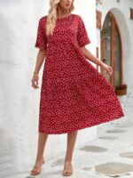 Rochie Midi Trille Rosie Cu Inimioare Albe - imagine 4