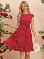 Rochie Scurta Laila Rosie Cu Inimioare Albe