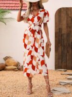 Rochie Midi Simoni Alba Cu Imprimeu Geometric Multicolor