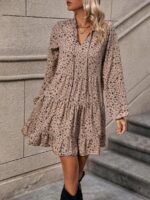 Rochie Scurta Palmas Bej cu Floricele Negre - imagine 4