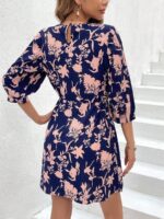Rochie Scurta Dagora Albastra cu Flori Roz - imagine 2