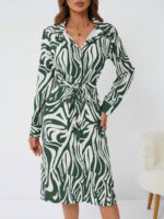 Rochie Midi Dabira Alba cu Print Verde