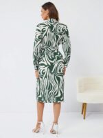 Rochie Midi Dabira Alba cu Print Verde - imagine 2