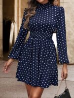 Rochie Scurta Fedilio Bleumarin cu Buline Albe - imagine 4