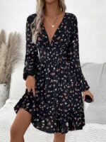 Rochie Scurta Dolfina Neagra Inflorata - imagine 3
