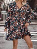 Rochie Scurta Adar Verde Inchis Inflorata - imagine 3