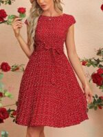 Rochie Scurta Laila Rosie Cu Inimioare Albe - imagine 3